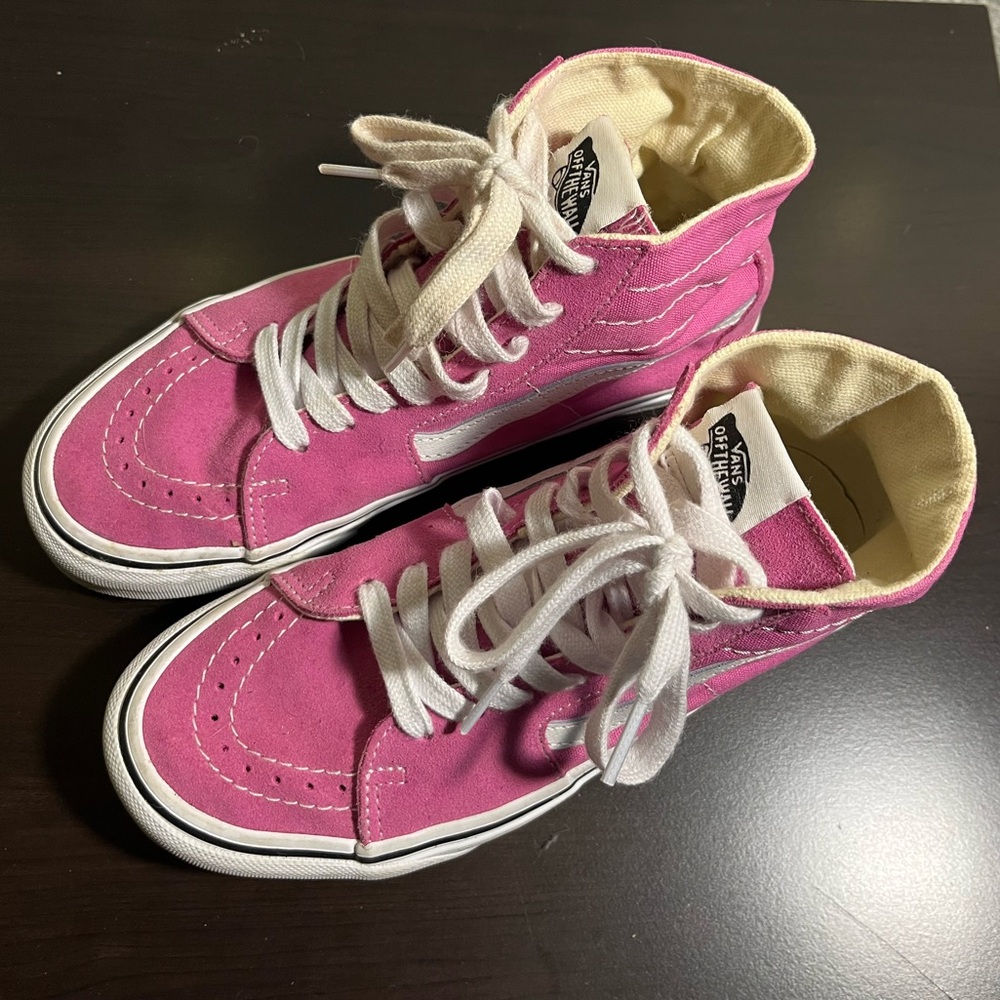 Pink vans off the wall hightop high top sneakers white laces
